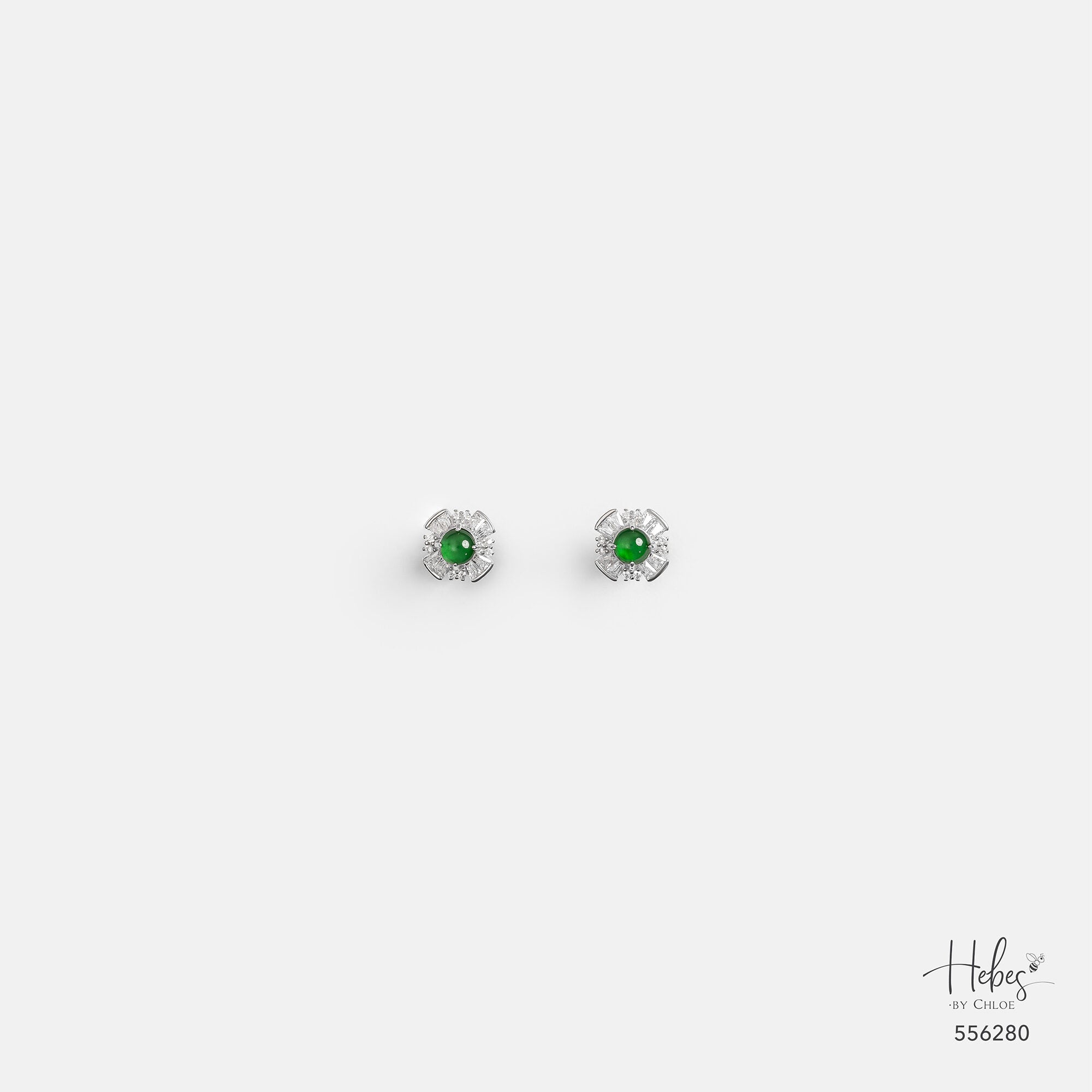 Type A Jadeite Geometric Floral Stud Earrings 556280