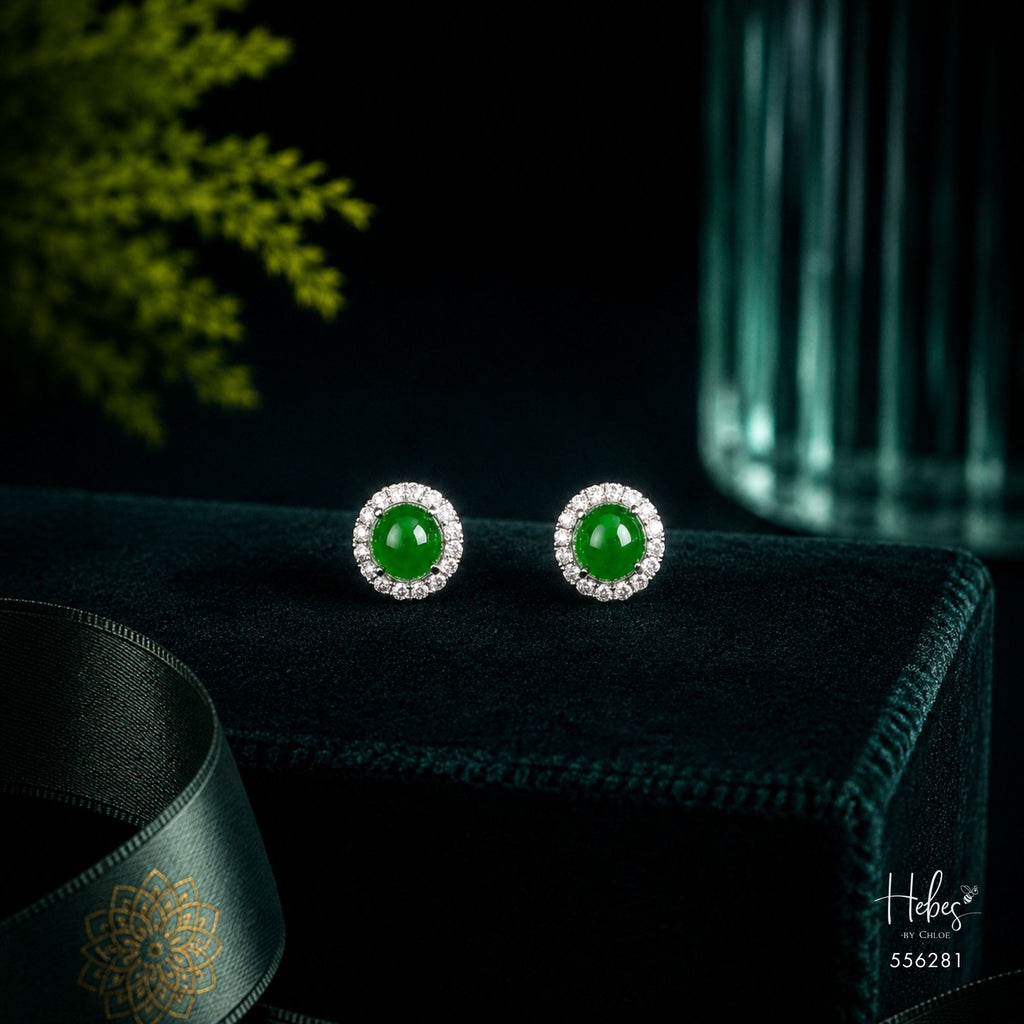 Natural Type A Jadeite Round Halo Earrings 556281