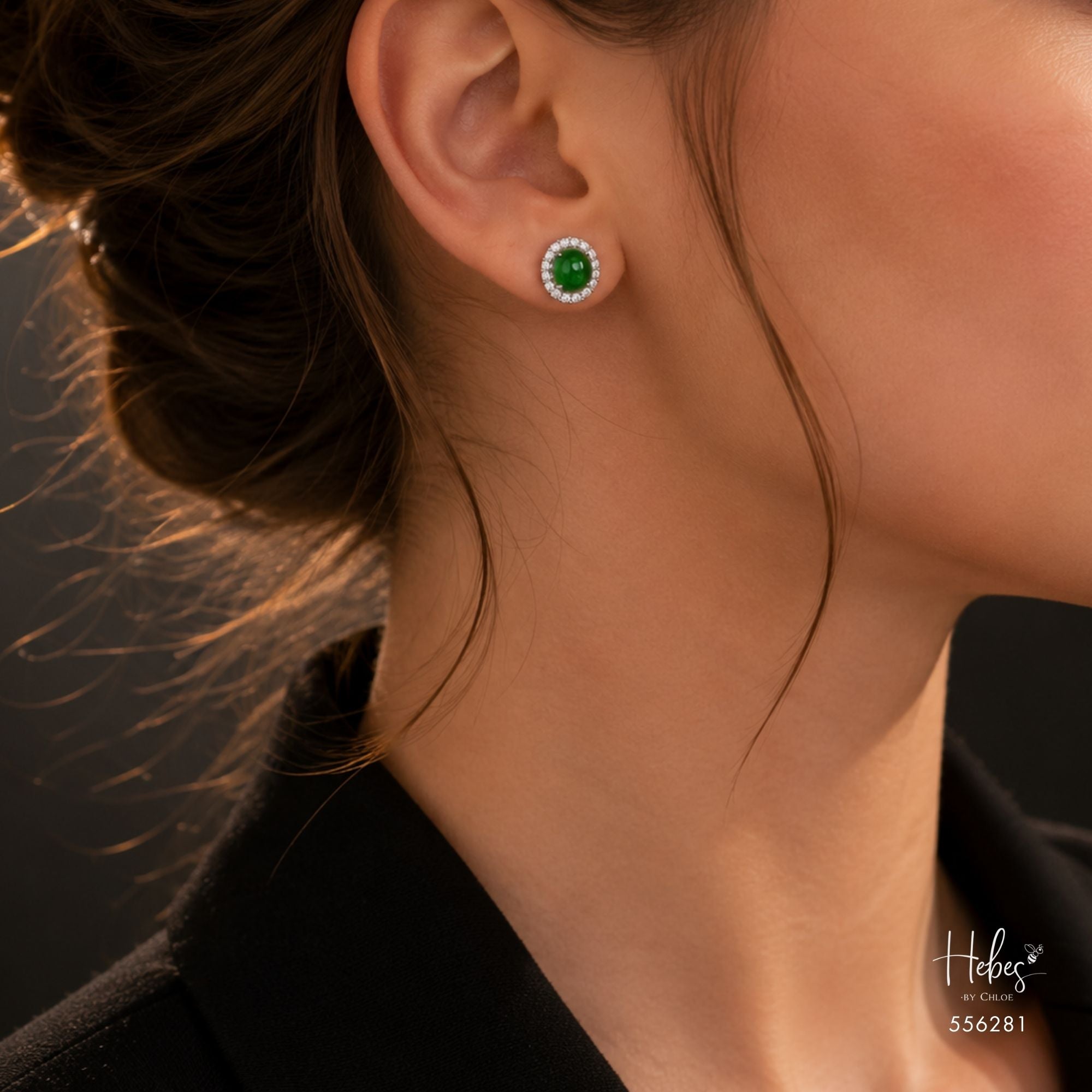 Natural Type A Jadeite Round Halo Earrings 556281