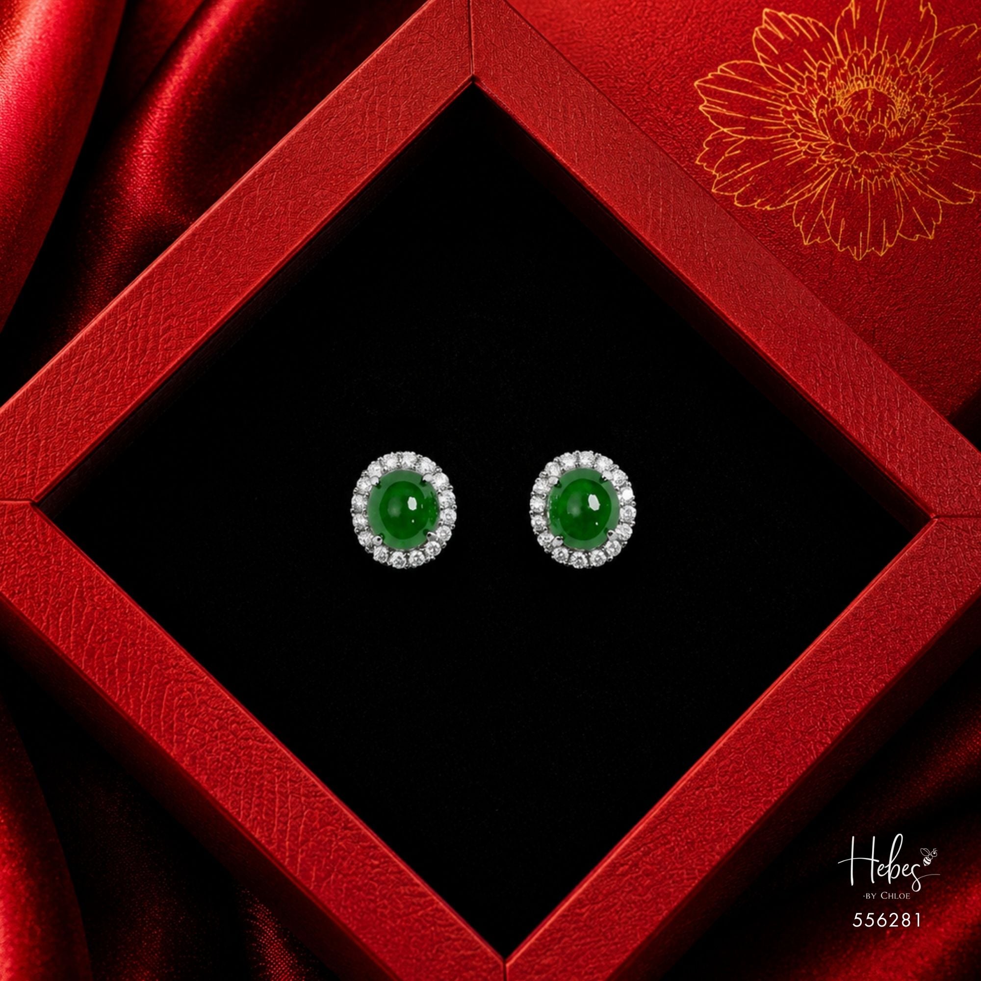 Natural Type A Jadeite Round Halo Earrings 556281