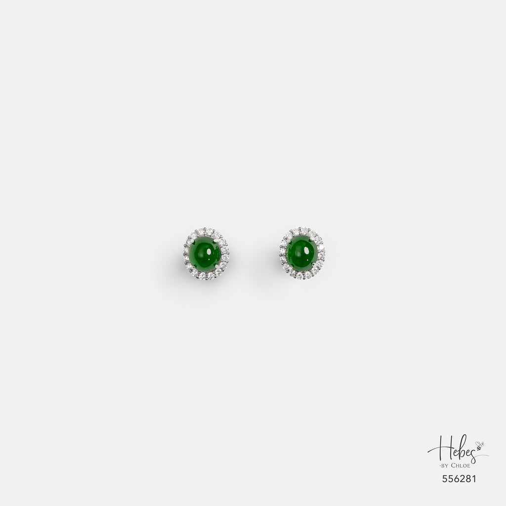 Natural Type A Jadeite Round Halo Earrings 556281