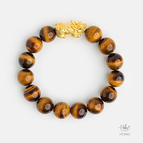 24K Gold Pixiu Yellow Tiger Eye Bracelet (12mm) 992862