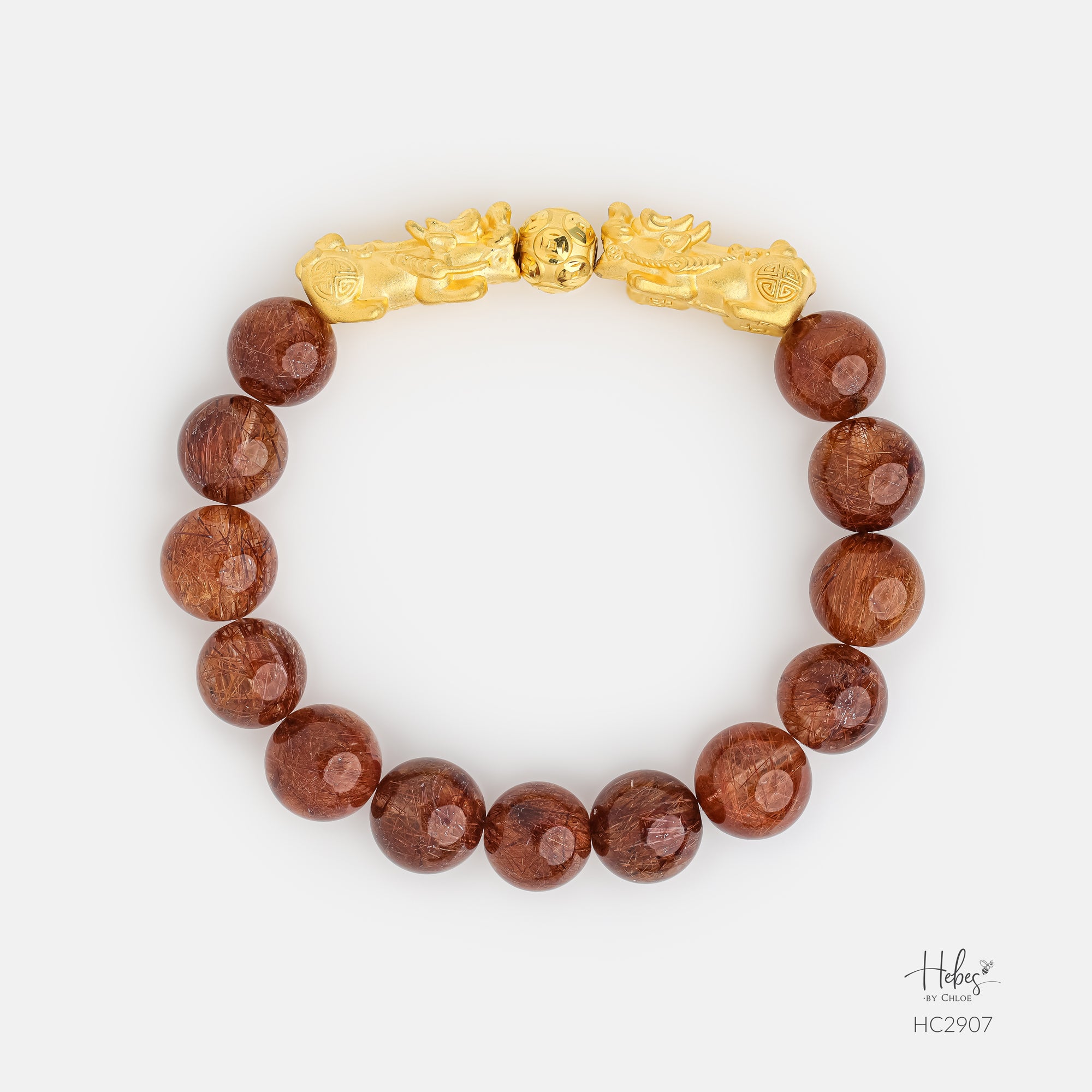 24K Gold Pixiu Brown Rutilated Quartz Pixiu Bracelet (10mm) 992907