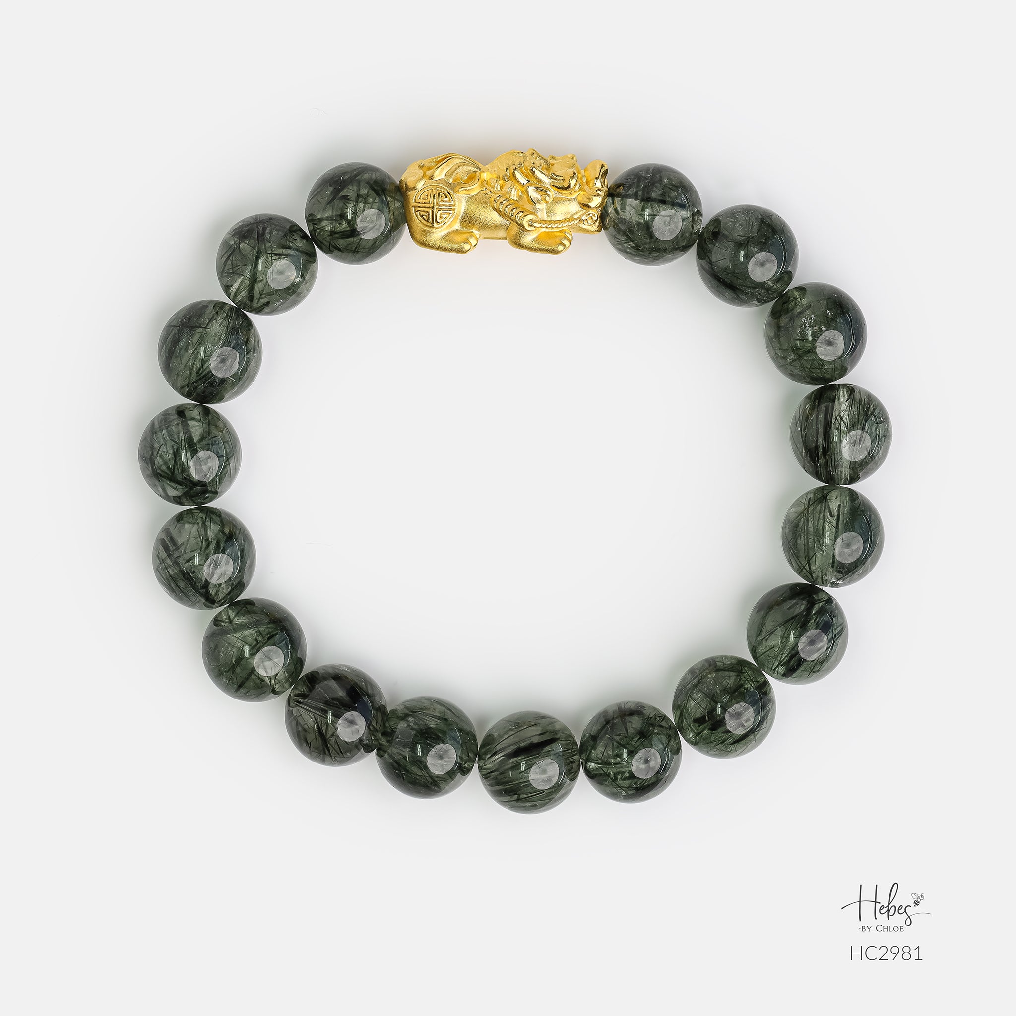 24K Gold Pixiu Green Rutilated Quartz Bracelet (8mm) 992981