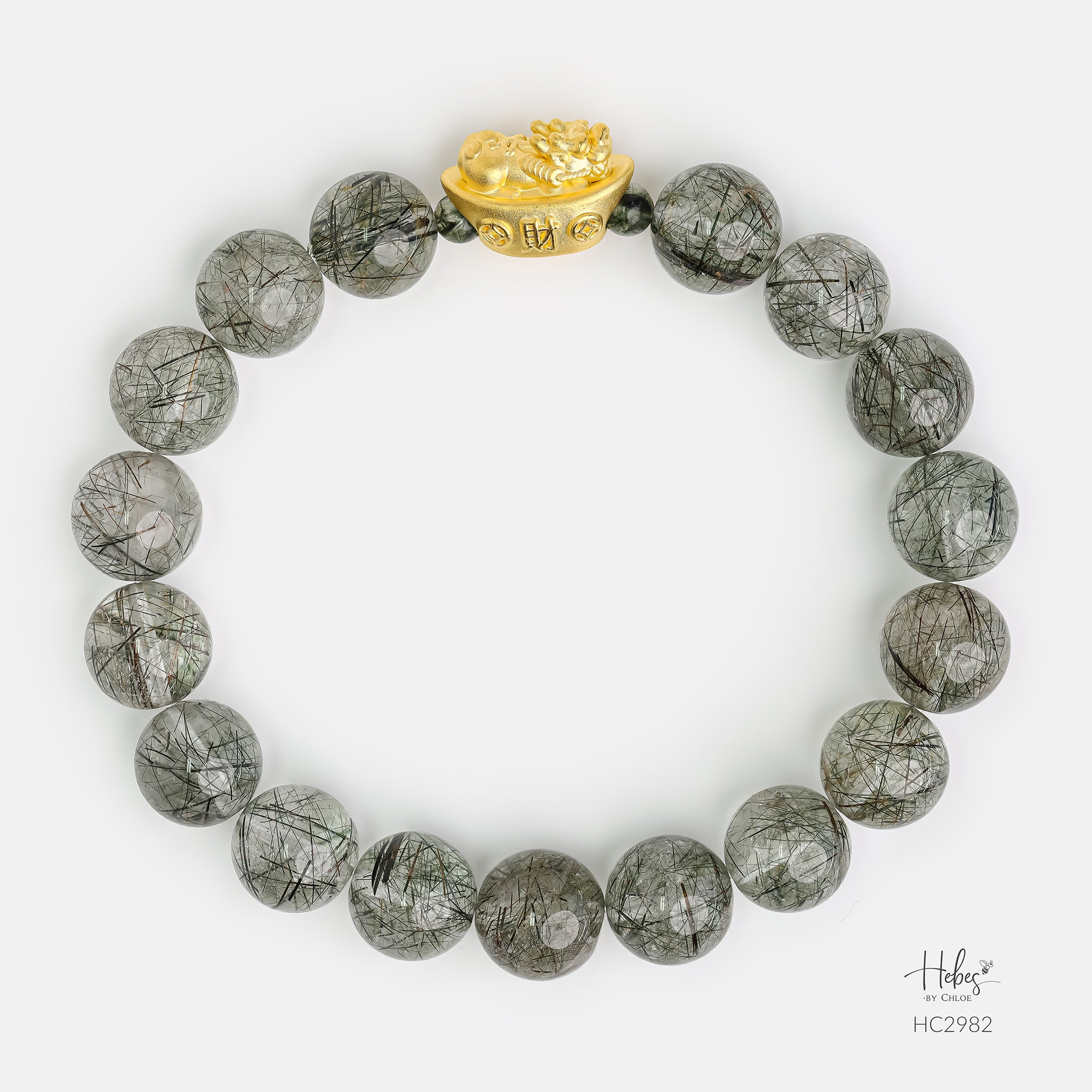 24K Gold Pixiu Green Rutilated Quartz Healing Bracelet (10mm) 992982