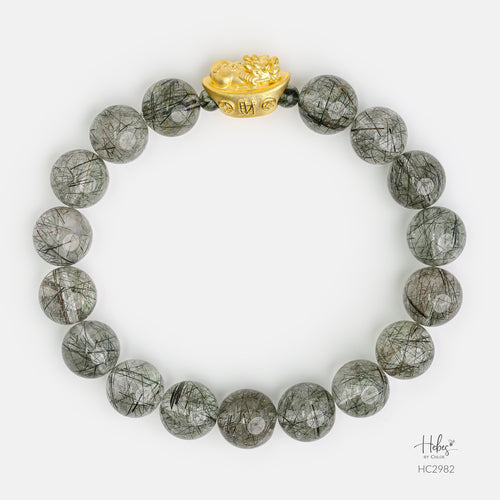 24K Gold Pixiu Green Rutilated Quartz Healing Bracelet (10mm) 992982