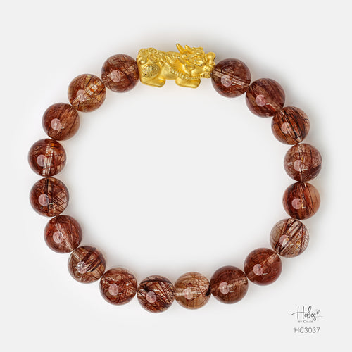 24K Gold Pixiu Brown Rutilated Quartz Bracelet (10mm) 993037