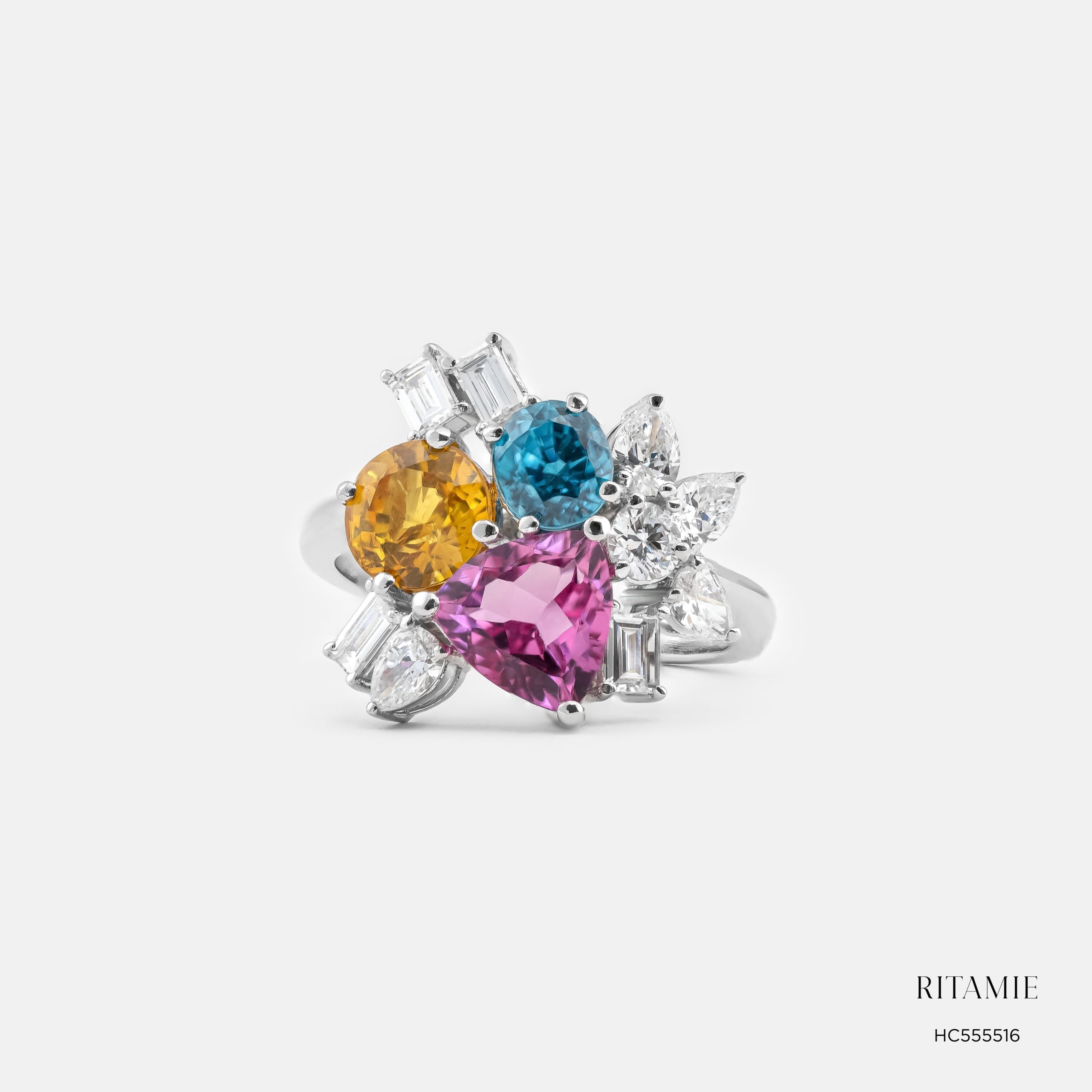 Radiant Sunbeam Yellow Sapphire Spinel Lab Diamond Ring HC555516