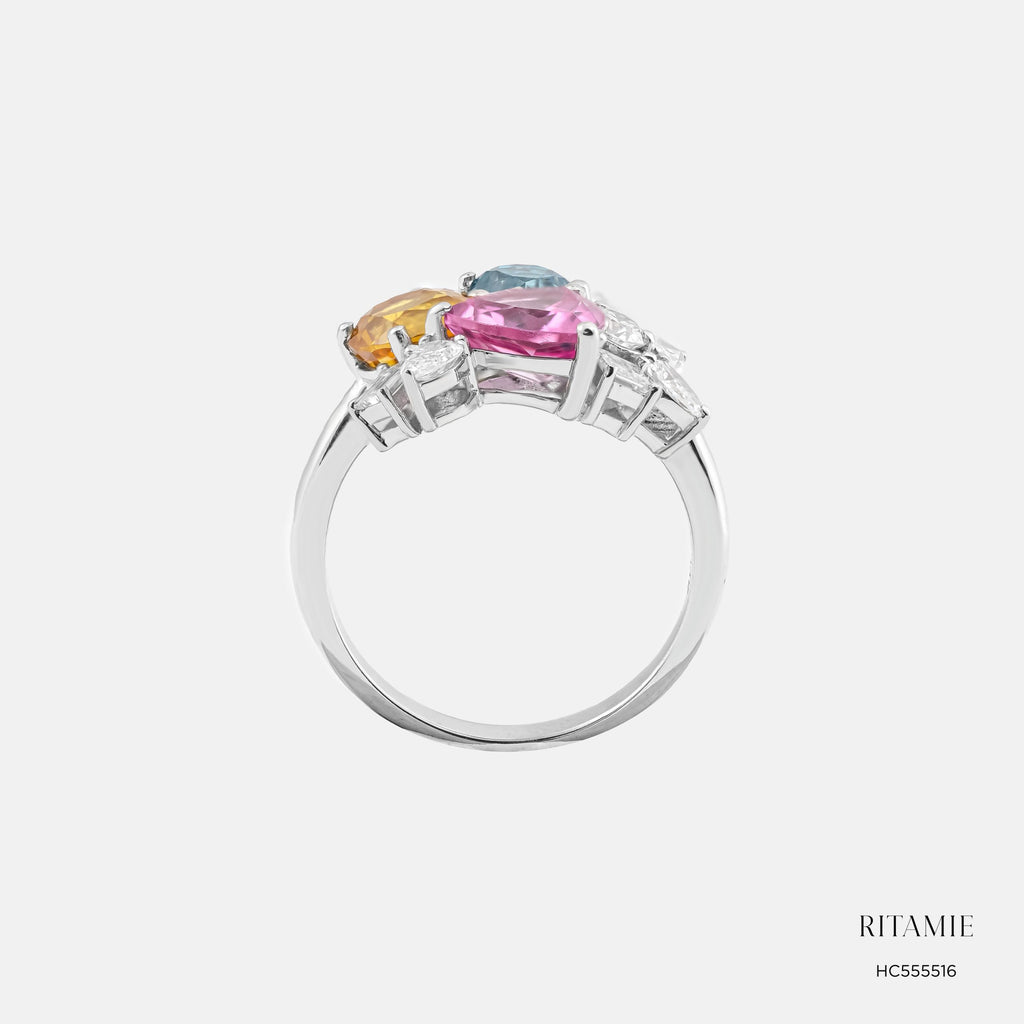 Radiant Sunbeam Yellow Sapphire Spinel Lab Diamond Ring HC555516
