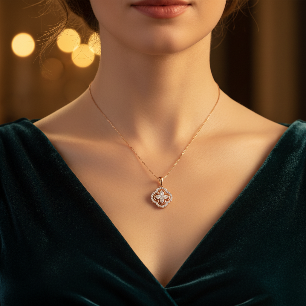 Sparkling Clover Gold Pendant