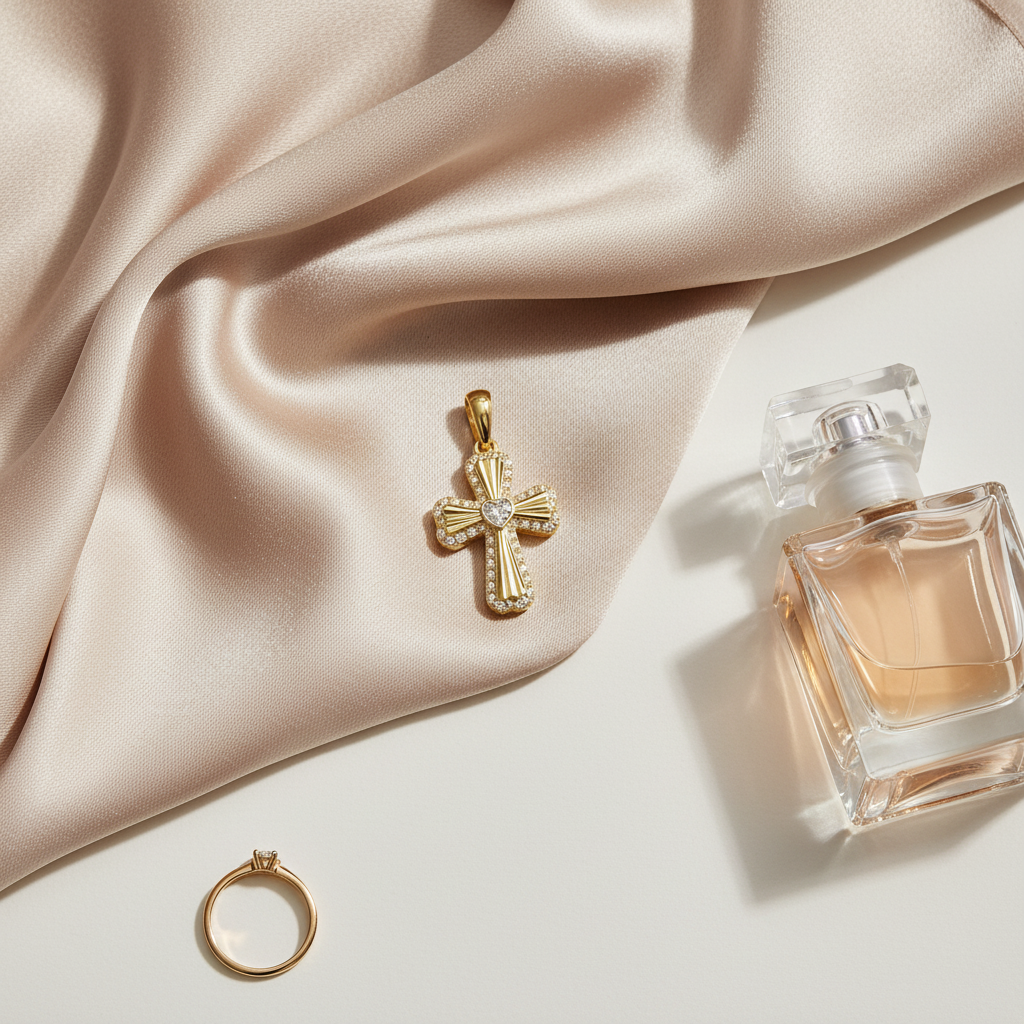 Gold Diamond Heart Cross Pendant