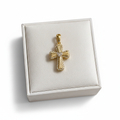 Gold Diamond Heart Cross Pendant