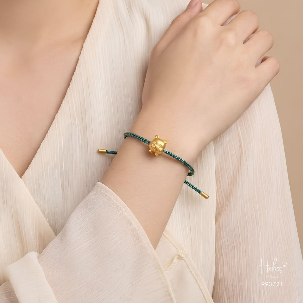Gold Vermeil Lucky Pig Green Cord Bracelet 993721