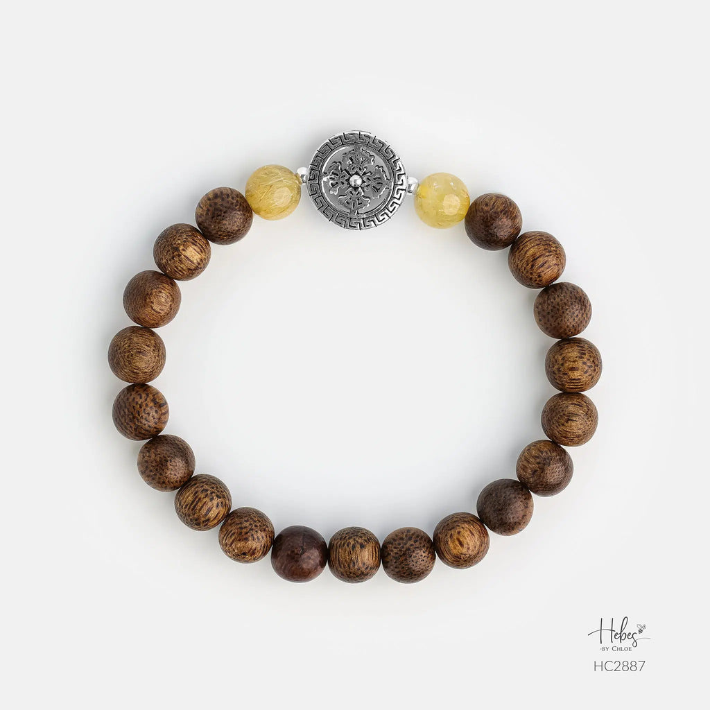Vietnamese Agarwood Yellow Rutilated Quartz Flower Charm Bracelet HC2887
