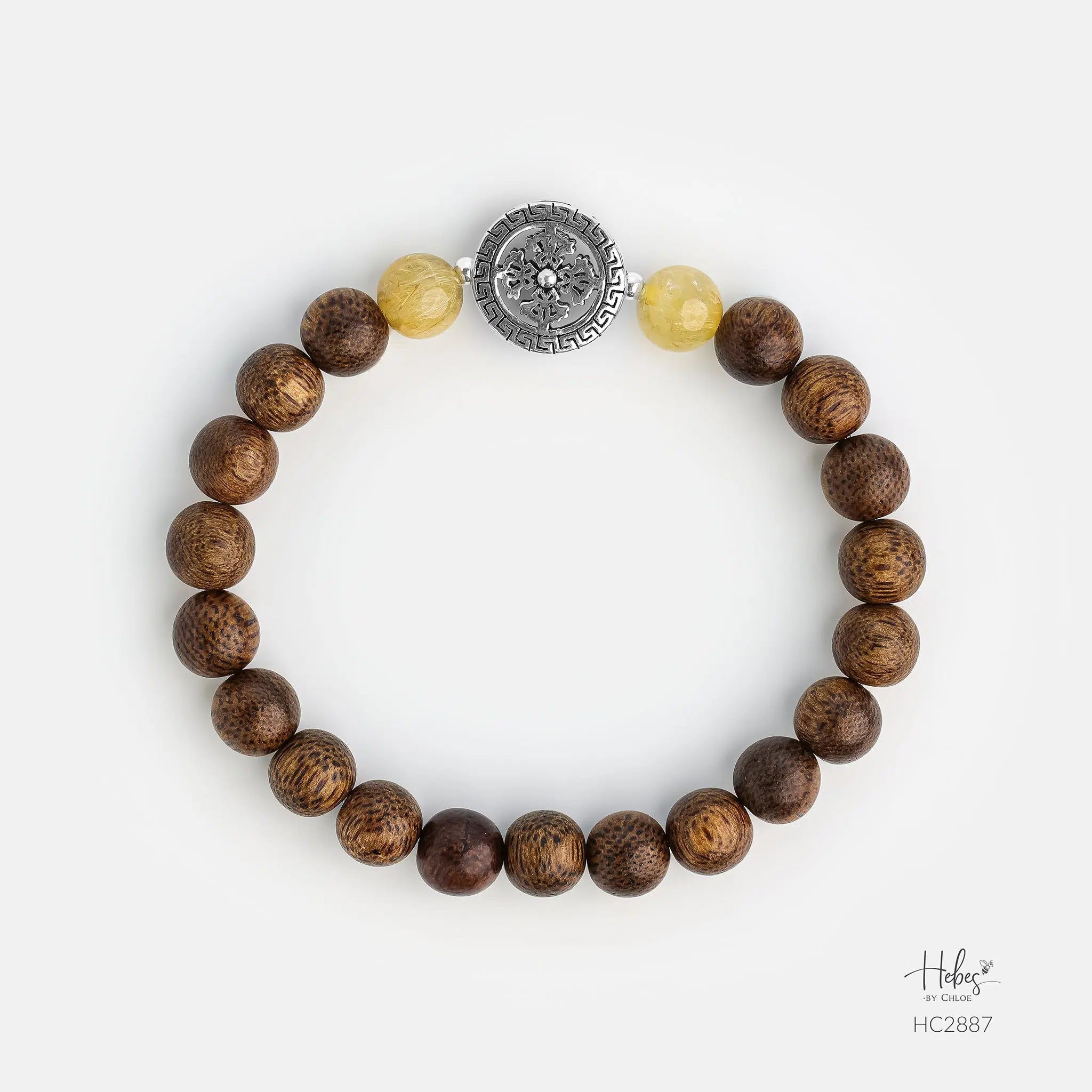 Vietnamese Agarwood Yellow Rutilated Quartz Flower Charm Bracelet HC2887