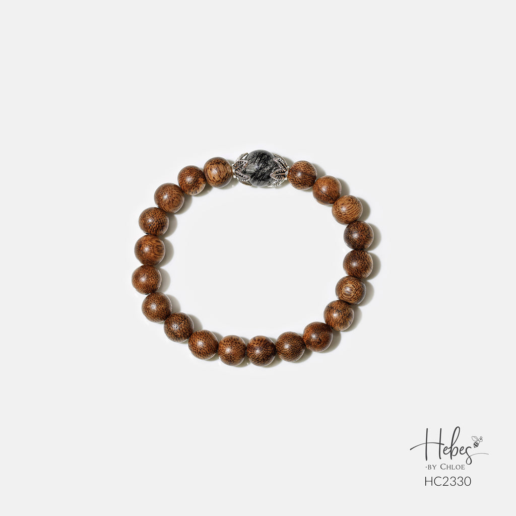 Vietnamese Agarwood Blạck Rutilated Quartz Bracelet HC2330