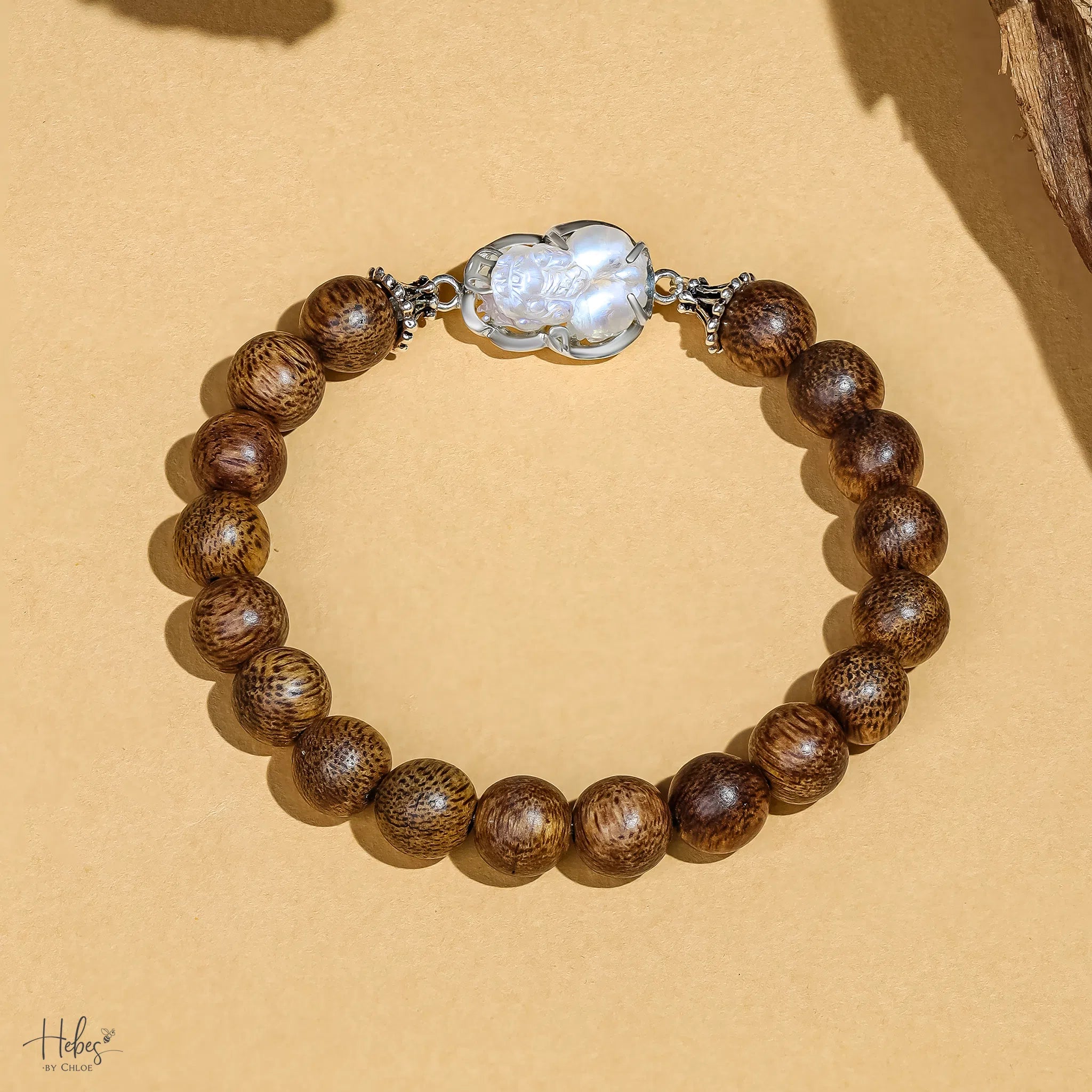 Vietnamese Agarwood Moonstone Pixiu Dragon Charm Bracelet HC2895