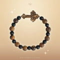 Indonesian Agarwood Black Onyx Cross Charm Bracelet HC2808
