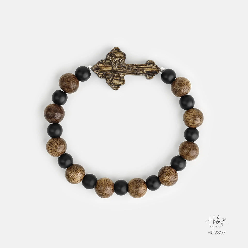 Vietnamese Agarwood Black Onyx Cross Charm Bracelet HC2807
