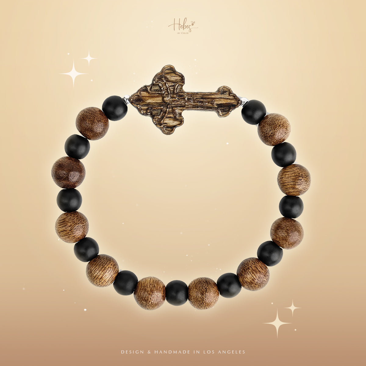 Vietnamese Agarwood Black Onyx Cross Charm Bracelet HC2807